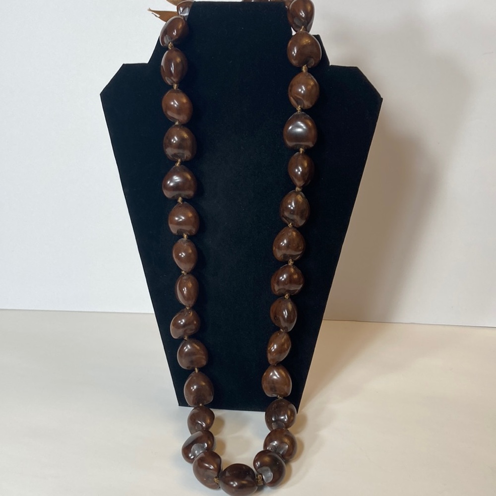 36" Long Kukui Nut Necklace Hawaii Wedding Lei Luau Brown